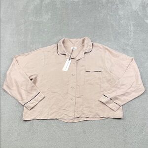 NEW Unsubscribed L 100% Silk Blush Pink Button Down PJ Shirt